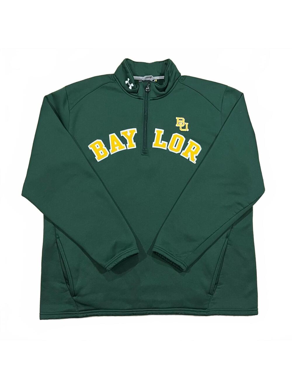 Baylor University Under Armour Mens 1/4 Zip Sweatshirt Stitched Green Size Large